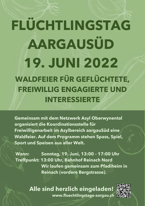 Flüchtlingstag Aargau Süd: 19. Juni 2022: Waldfeier für Geflüchtete, freiwillig Engagierte und Interessierte