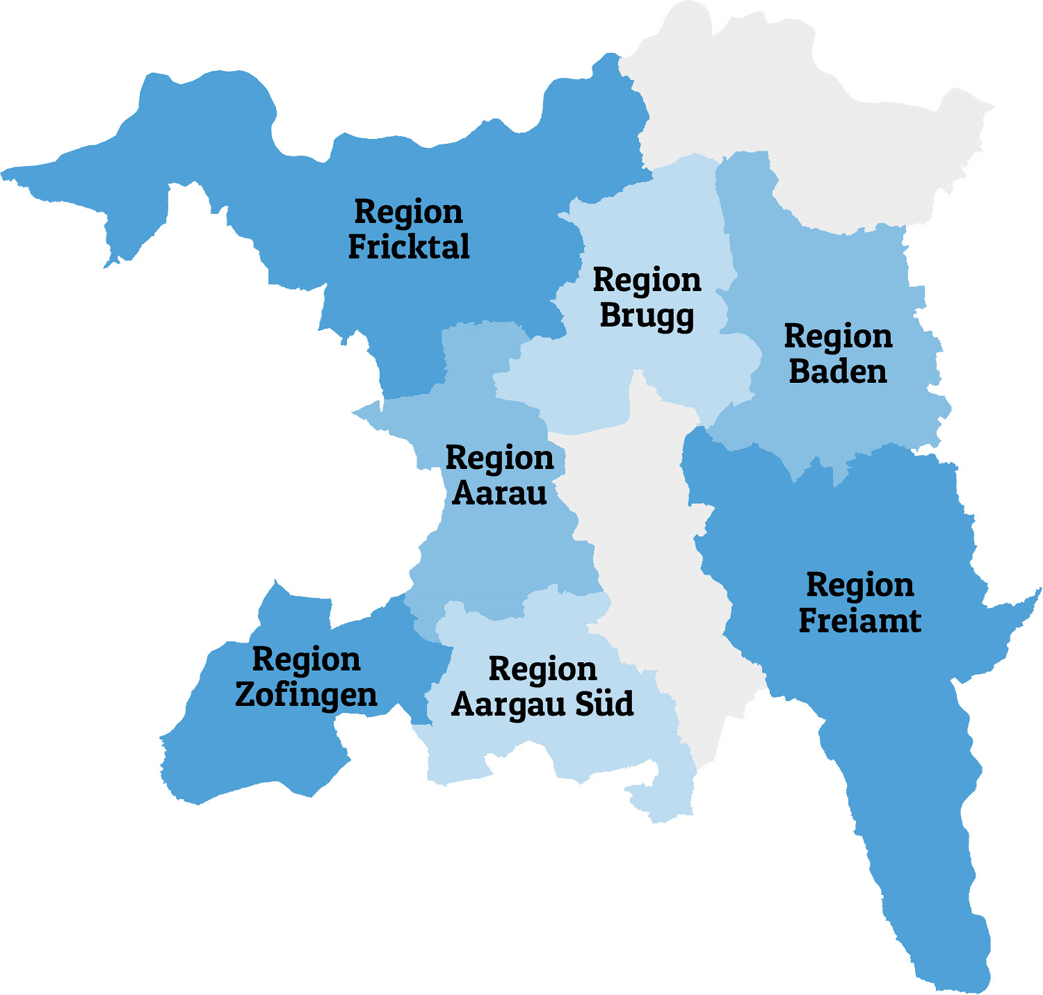 Aargauer Flüchtlingstag 2022: Mensch ist Mensch. Flucht ist Flucht. Der Aargau hilft. Karte der sieben regionalen Koordinationsstellen für Freiwilligenarbeit im Asyl- und Flüchtlingswesen.