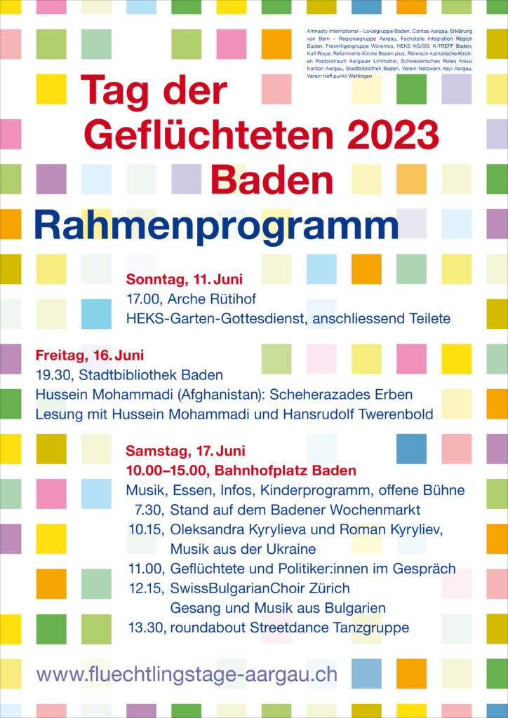 Flüchtlingstage Aargau 2023 in Baden: Programm 11. + 16. + 17. Juni 2023