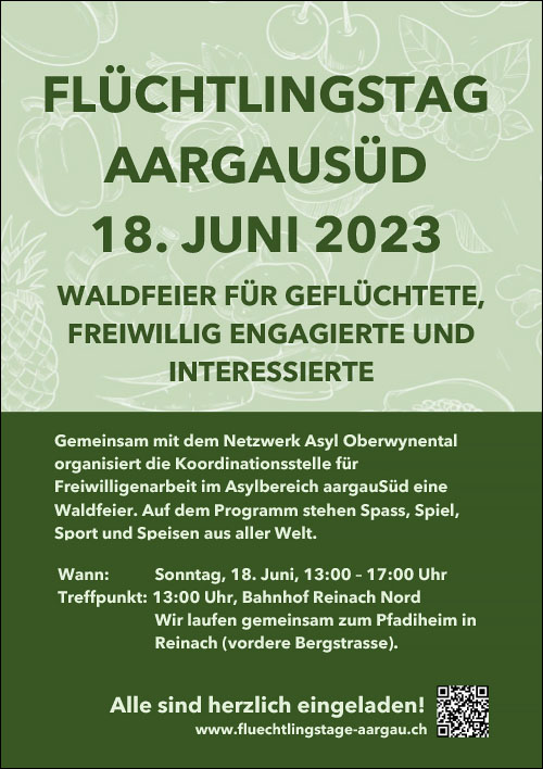 Flüchtlingstag Aargau Süd: 18. Juni 2023: Waldfeier für Geflüchtete, freiwillig Engagierte und Interessierte
