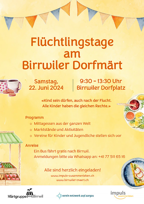 Flüchtlingstag Aargau Süd: 22. Juni 2024: Flüchtlingstage am Birrwiler Dorfmärt