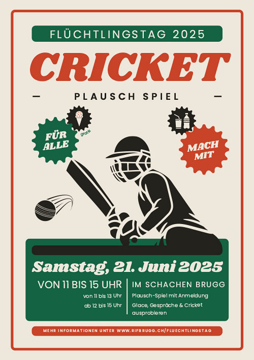 Flüchtlingstag Brugg: Samstag, 21. Juni 2025: Cricket – Plausch-Spiel – Flüchtlingstage Aargau