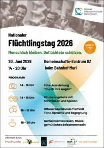 Flüchtlingstage Aargau, 20. und 21. Juni 2026 in Muri: Flüchtlingstag am 20. Juni, 14 bis 20 Uhr, Gemeinschaftszentrum GZ beim Bahnhof Muri – fluechtlingstage-aargau.ch